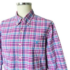 Ralph Lauren Men's Plaid Button Down‎ Shirt Long Sleeve Logo Size Large